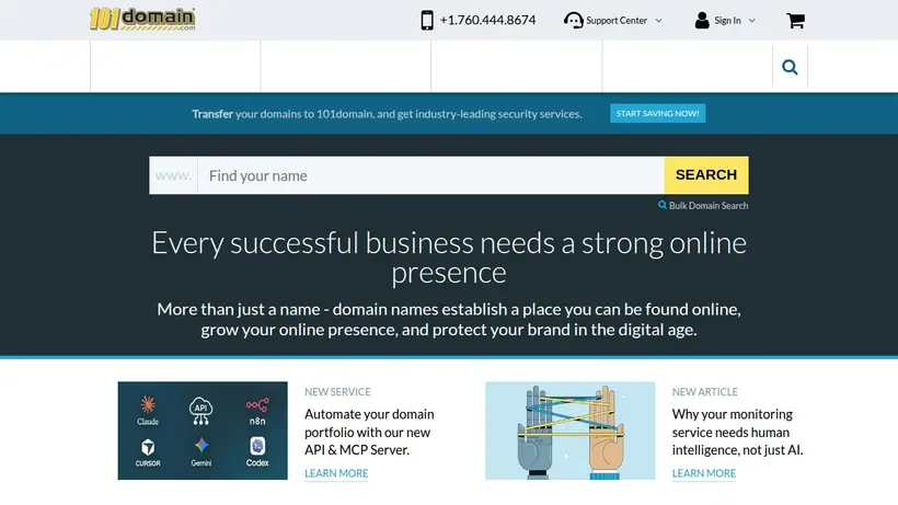 101Domain homepage screenshot