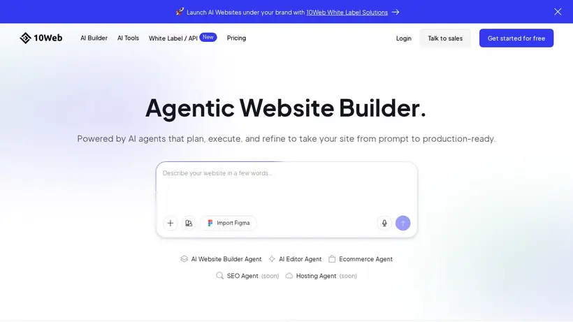 10Web.io homepage screenshot