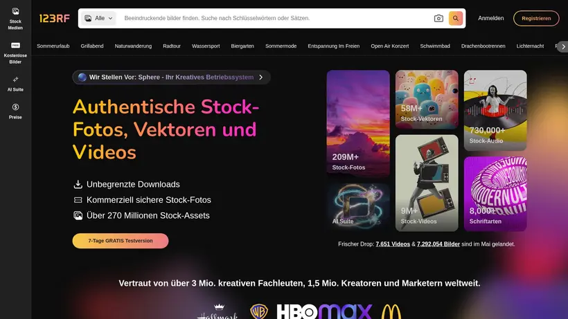 123RF homepage screenshot