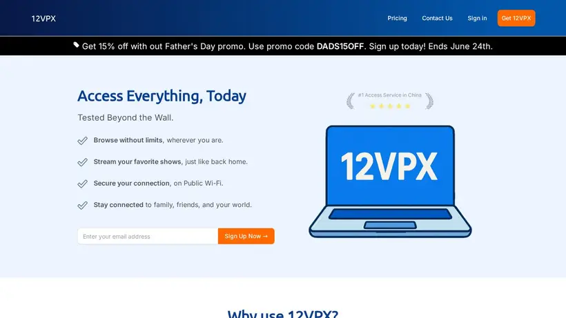 12VPN homepage screenshot