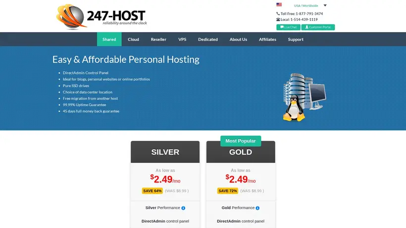 247 Host homepage screenshot