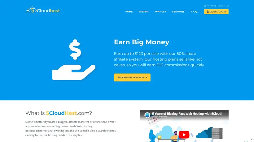 5 CloudHost homepage screenshot
