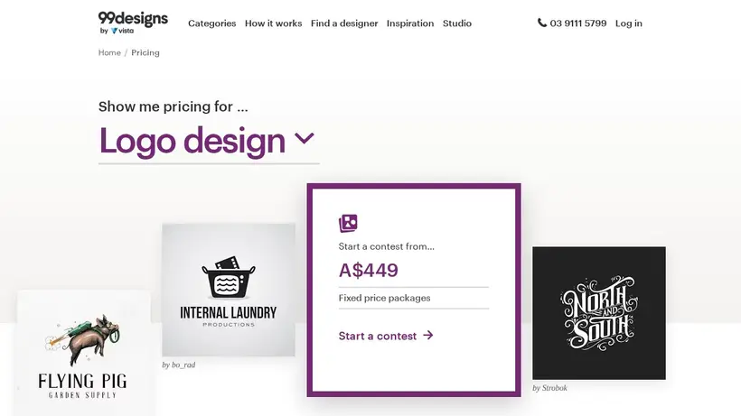 99Designs.com.au homepage screenshot