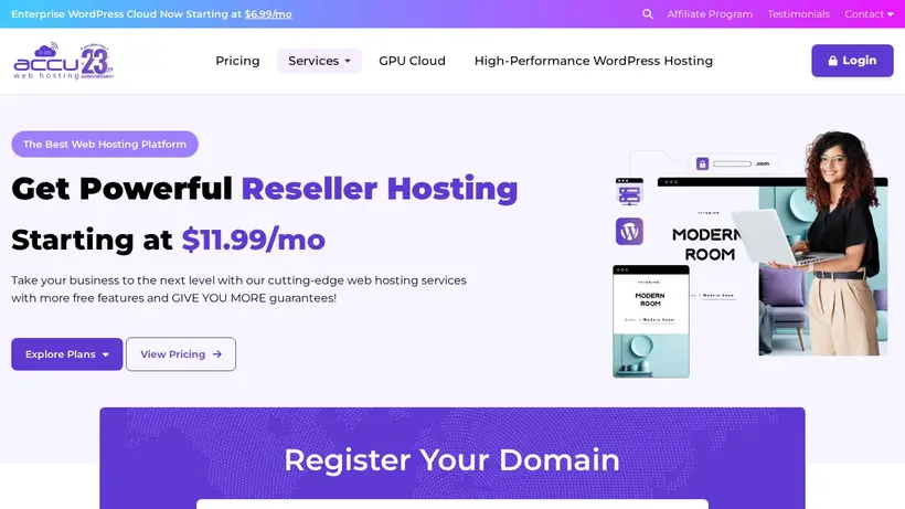 AccuWeb Hosting homepage screenshot