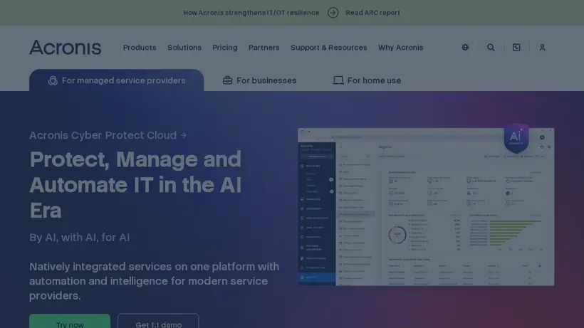 Acronis homepage screenshot