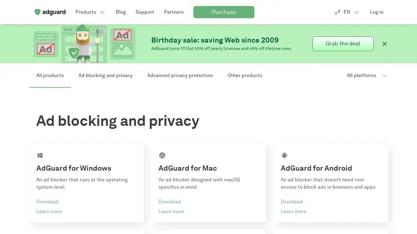 AdGuard homepage screenshot