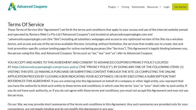 Advanced Coupons Plugin homepage screenshot