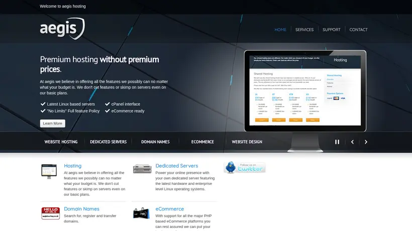 Aegis Hosting homepage screenshot