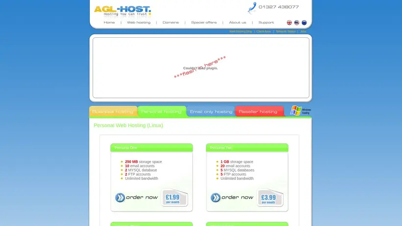 Agl Host UK homepage screenshot