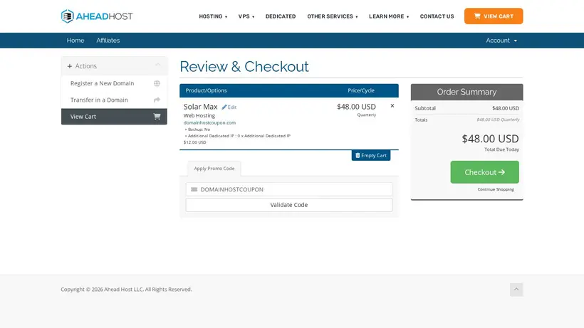 Ahead Host LLC homepage screenshot