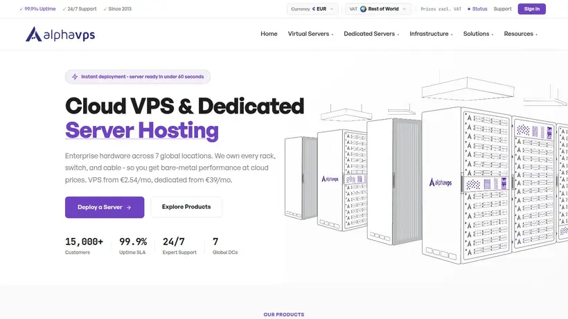 Alpha VPS homepage screenshot