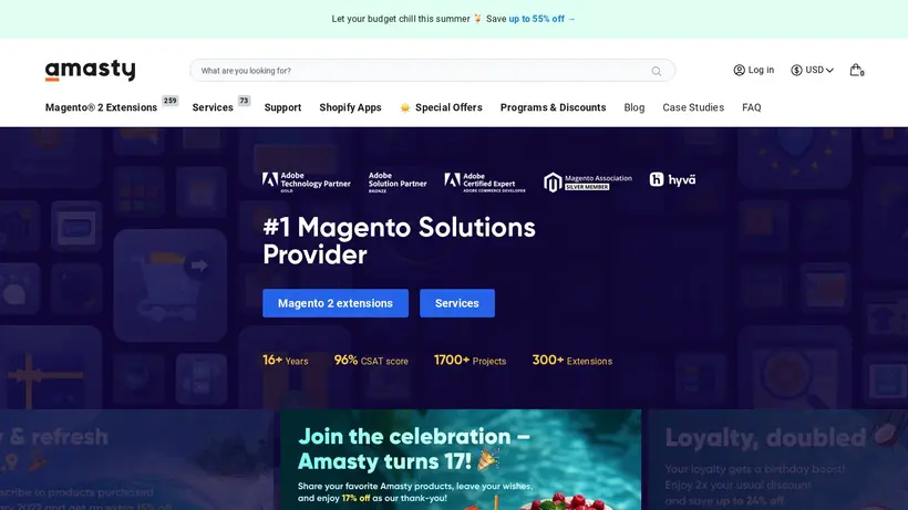 Amasty homepage screenshot