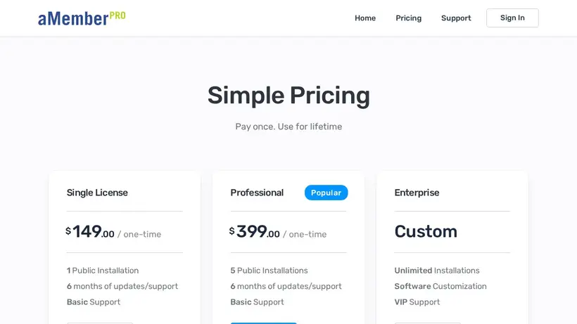 aMember homepage screenshot