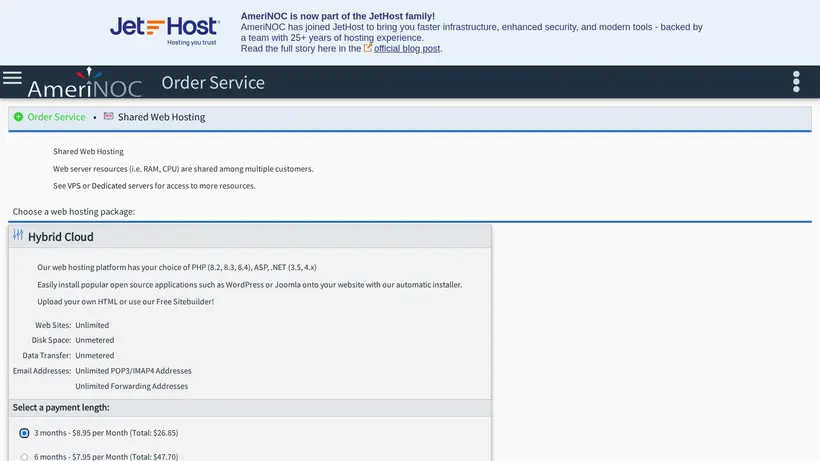 AmeriNOC homepage screenshot