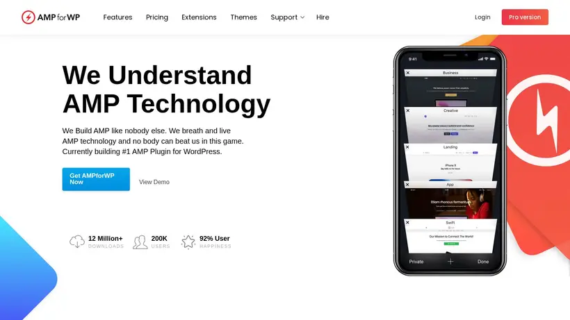 AMP for WP homepage screenshot