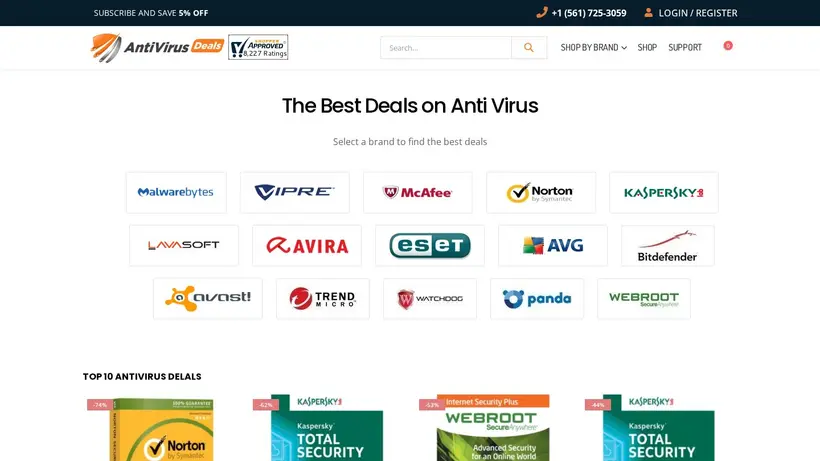 Antivirus Deals homepage screenshot
