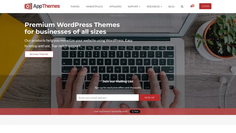 App Themes homepage screenshot