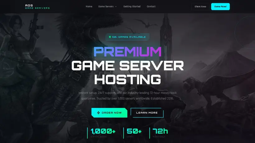 Ark Game Server Hosting homepage screenshot