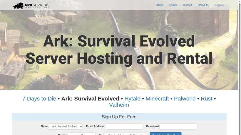 Ark Servers homepage screenshot