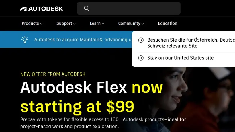 Autodesk homepage screenshot