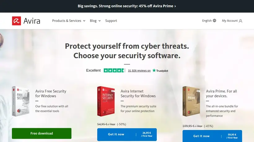 Avira homepage screenshot