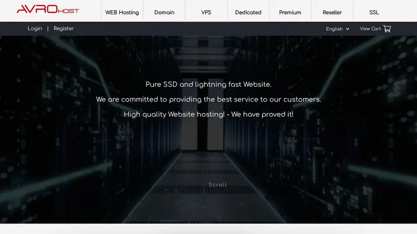 Avro Host homepage screenshot