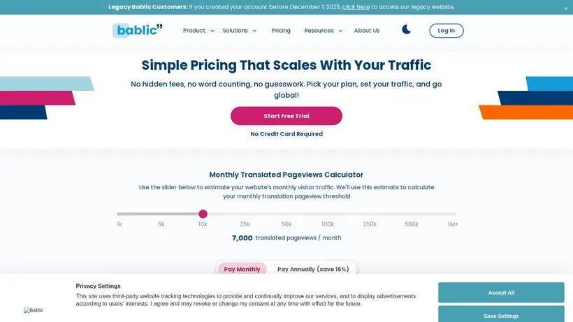 Bablic homepage screenshot