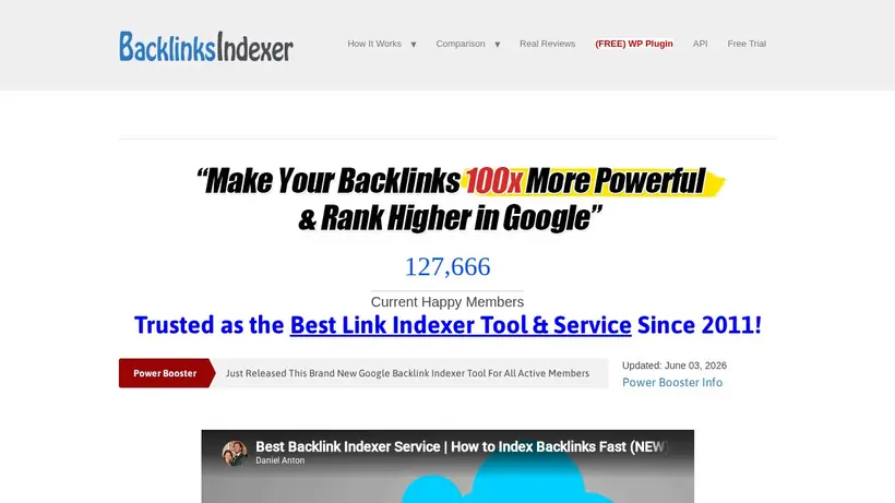Backlinks Indexer homepage screenshot