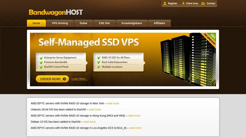 Bandwagon Host homepage screenshot
