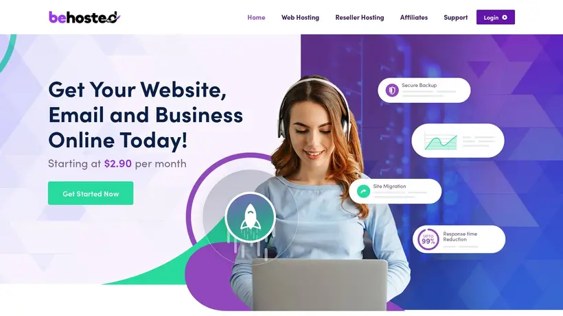 Be Hosted homepage screenshot