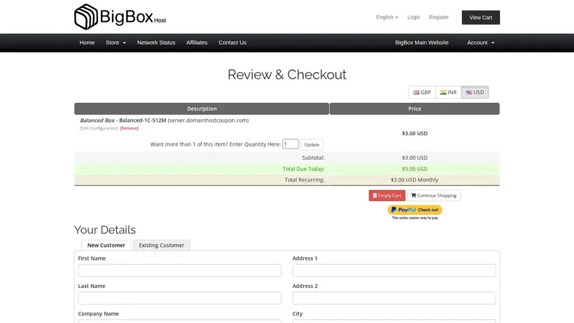 Big Box Host homepage screenshot