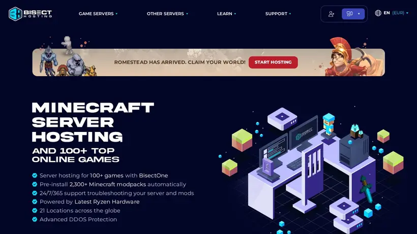 Bisect Hosting homepage screenshot
