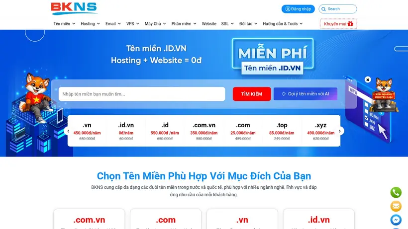 Bkns.vn homepage screenshot