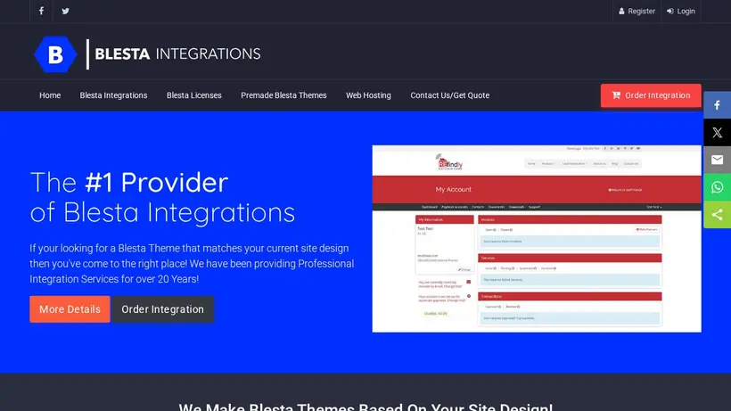 Blesta Integrations homepage screenshot