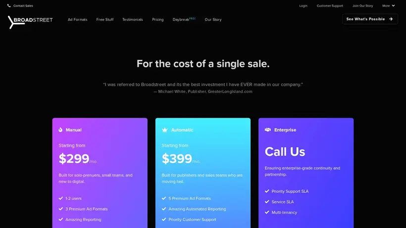 Broadstreet Ads homepage screenshot