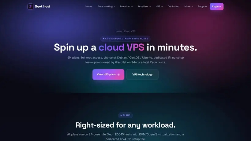 Byet.host homepage screenshot