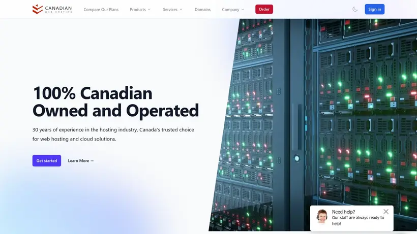 Canadian Web Hosting homepage screenshot