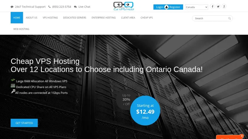 CA VPS Host homepage screenshot