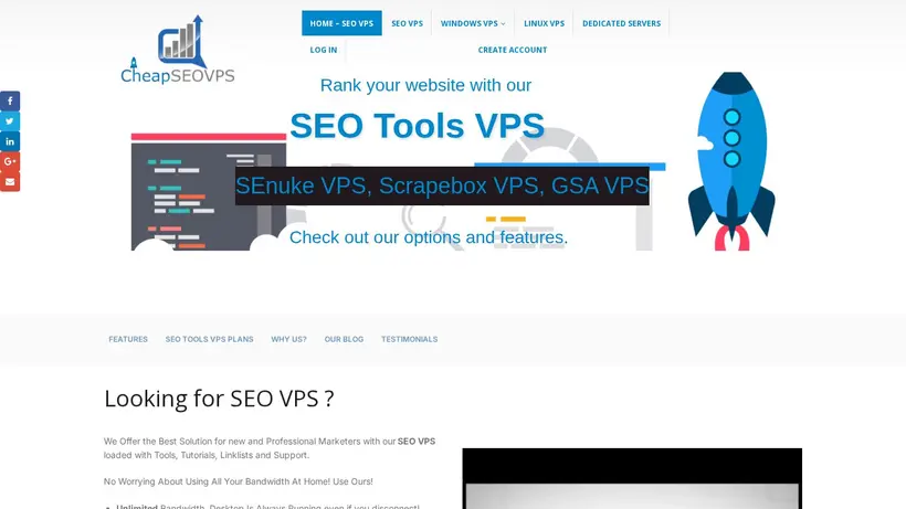 Cheap SEO VPS homepage screenshot