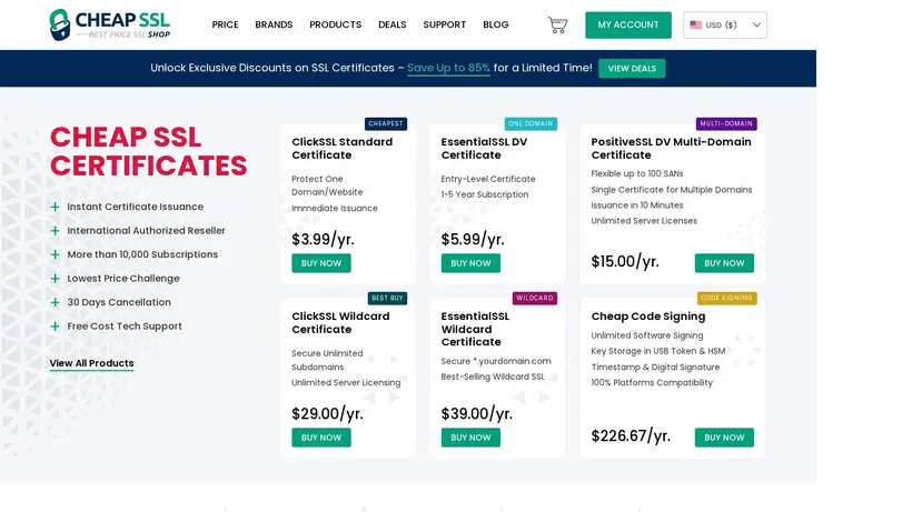 CheapSSLShop homepage screenshot