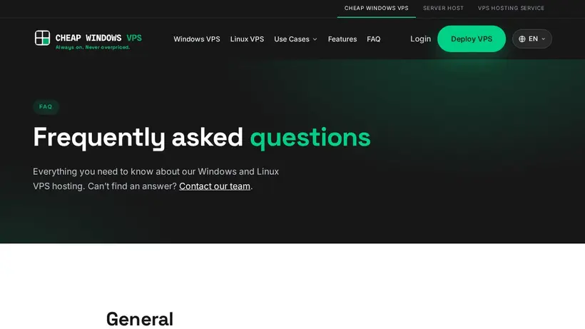 Cheap Windows VPS homepage screenshot