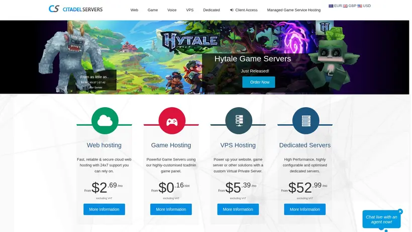 Citadel Servers homepage screenshot