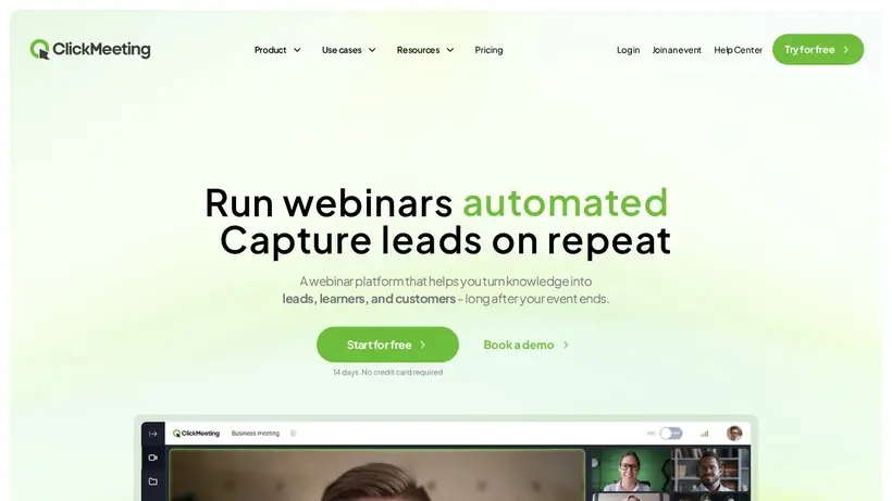 Click Meeting homepage screenshot