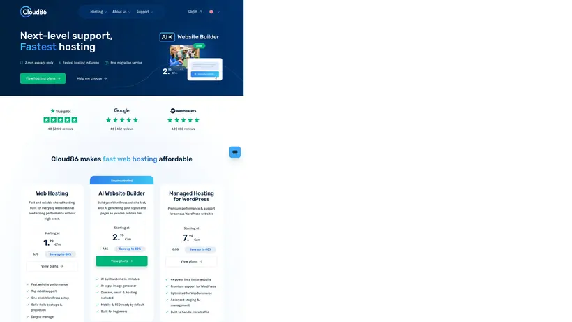 Cloud 86 homepage screenshot