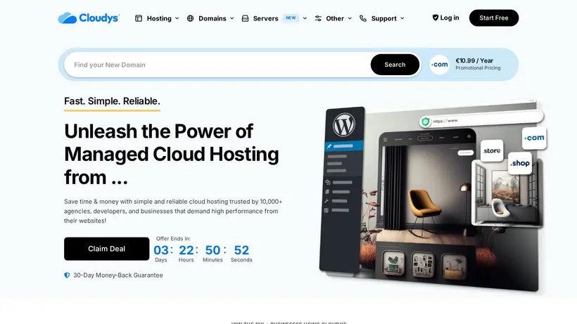 Cloudys homepage screenshot