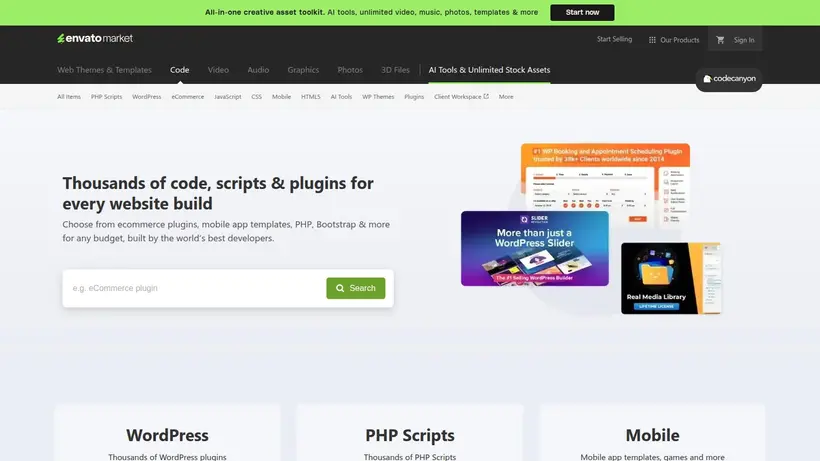CodeCanyon homepage screenshot