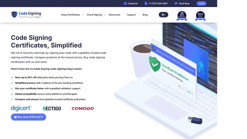 Code Signing Store homepage screenshot