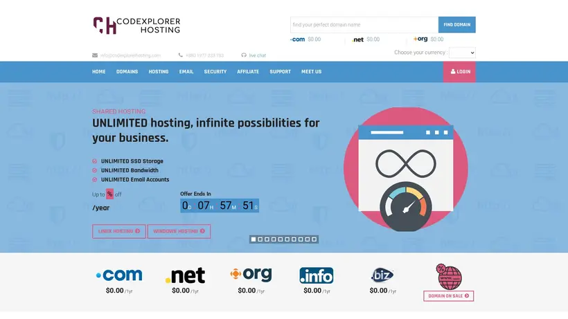 Codexplorer Hosting homepage screenshot