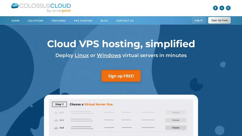 ColossusCloud homepage screenshot