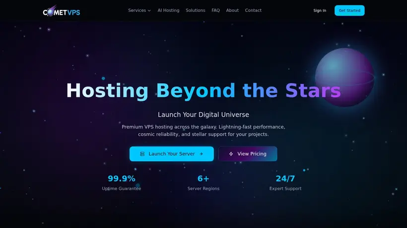 Comet VPS homepage screenshot